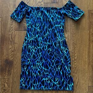 Camille Wood Blue and Black Body Con Short Dress